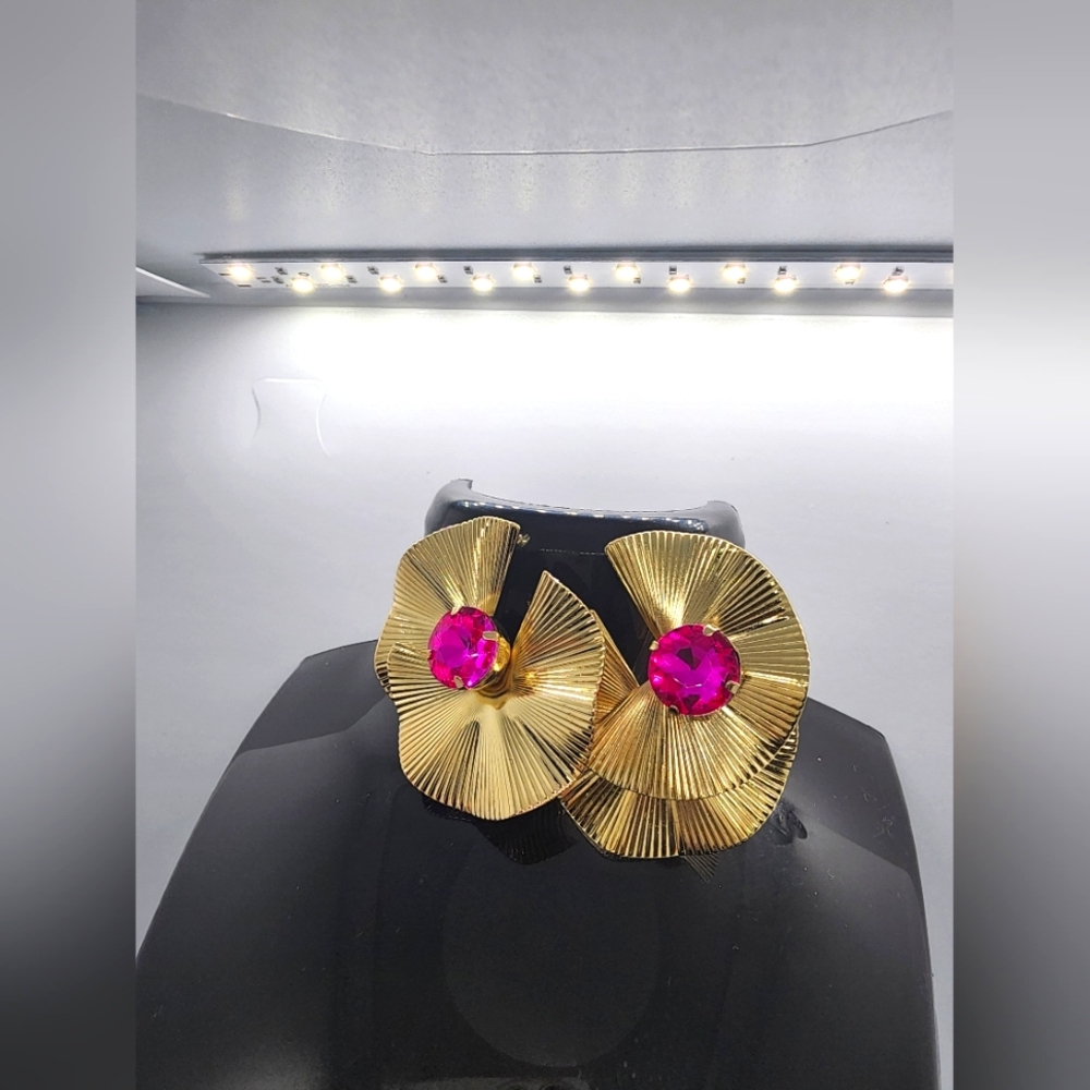 Gold and Pink Floral Earrings
